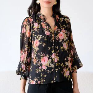 Yumi Kim Garcelle Top Flirty Floral Black Pink Roses Size Medium Viscose